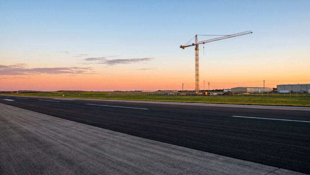 pista de aeropuerto y grúa